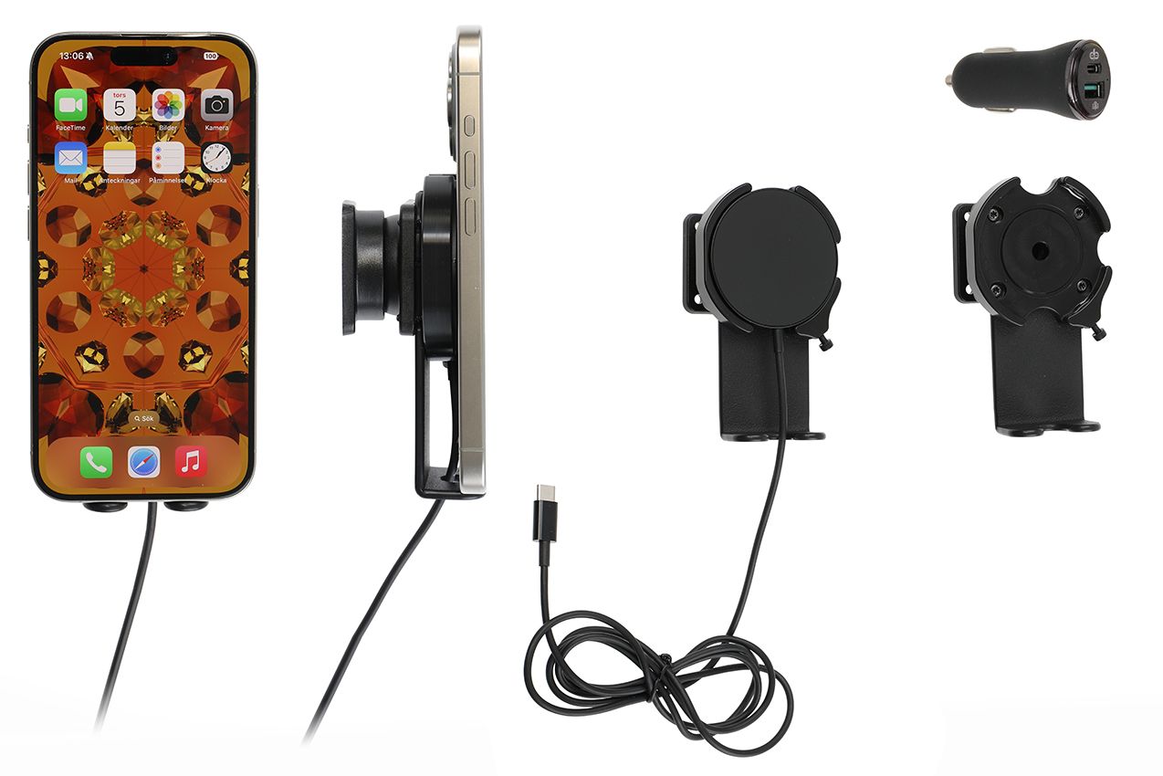 Brodit holder with MagSafe Charger-black cig.iPhone 12-15